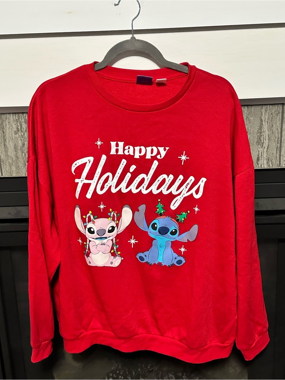 🎉4 for $40🎉Disney 'Happy Holidays' Sweatshirt with Stitch & Angel Graphics